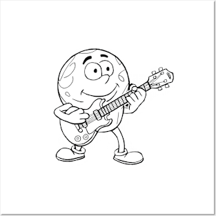 Earth Cartoon Playing Guitar Posters and Art